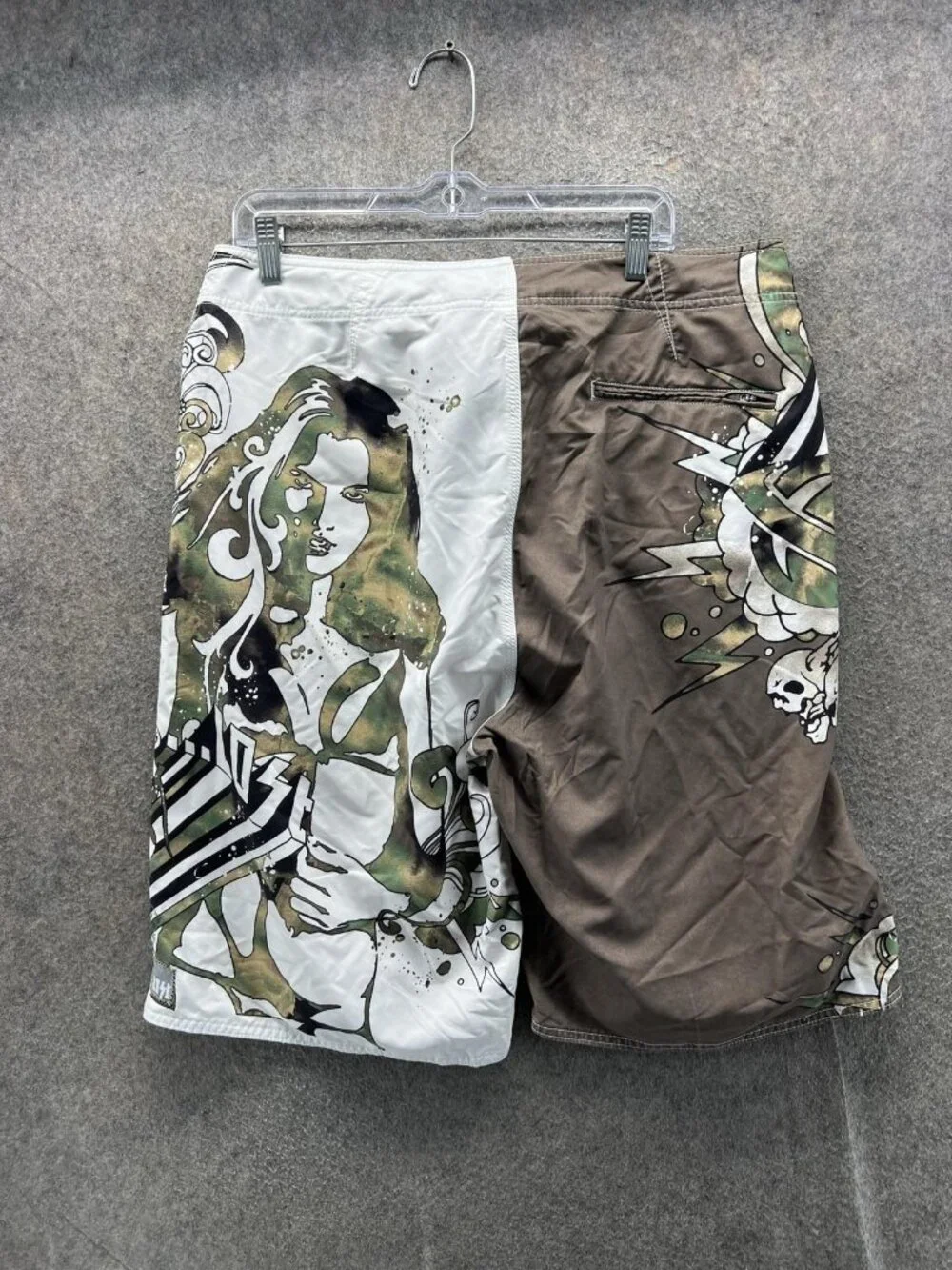 Lost Swim Trunks Mens 38 Multicolor Skull Colorblock Quick Dry Board Shorts Y2K
